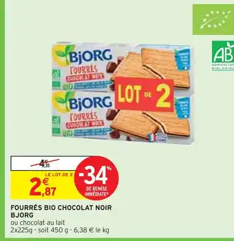 Intermarché BJORG FOURRÉS BIO CHOCOLAT NOIR offre
