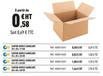 Bureau Vallée Carton simple cannelure 30 x 20 x 17 cm offre