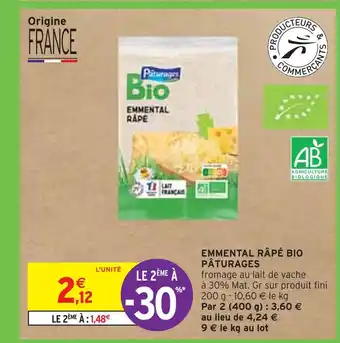 Intermarché PÂTURAGES EMMENTAL RÂPÉ BIO offre