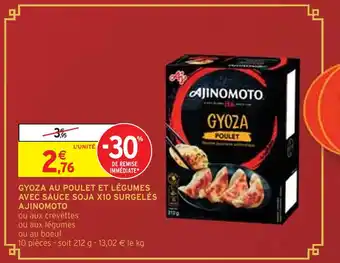 Intermarché AJINOMOTO GYOZA AU POULET ET LÉGUMES AVEC SAUCE SOJA X10 SURGELÉS offre
