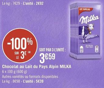 Géant Casino Milka chocolat au lait du pays alpin offre