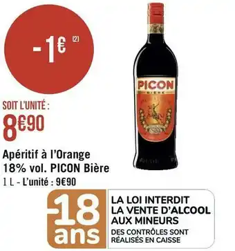 Géant Casino Picon apéritif à l’orange 18% vol. bière offre