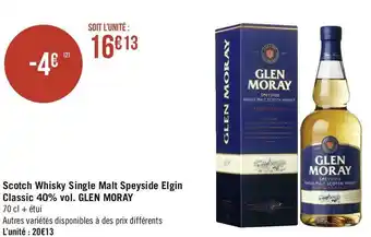 Glen moray scotch whisky single malt speyside elgin classic 40% vol.