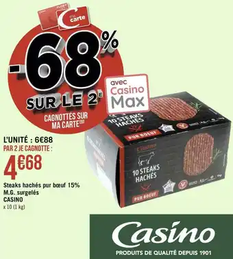 Géant Casino Casino steaks hachés pur bœuf 15% m.g. surgelés offre