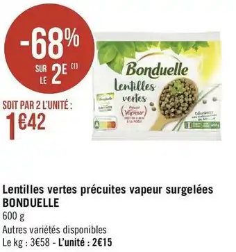 Bonduelle lentilles vertes précuites vapeur surgelées