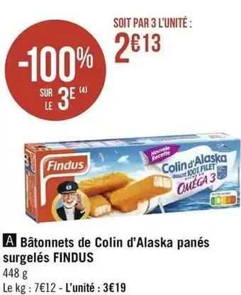 Géant Casino Findus bâtonnets de colin d’alaska panés surgelés offre