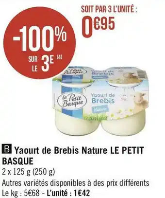 Géant Casino Le petit basque yaourt de brebis nature offre