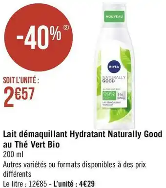 Nivea lait démaquillant hydratant naturally good au thé vert bio
