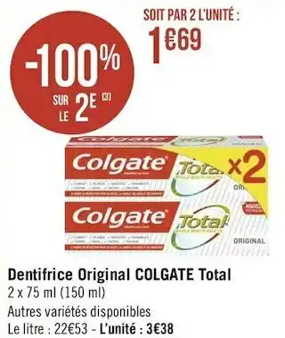 Géant Casino Colgate dentifrice original total offre