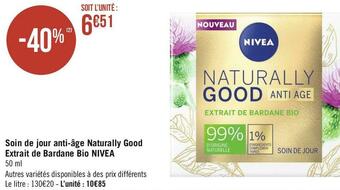 Géant Casino Nivea soin de jour anti-âge naturally good extrait de bardane bio offre