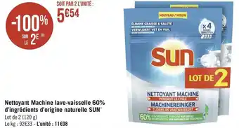 Géant Casino Sun nettoyant machine lave-vaisselle 60% d’ingrédients d’origine naturelle* offre
