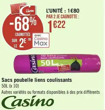 Géant Casino Casino sacs poubelle liens coulissants offre