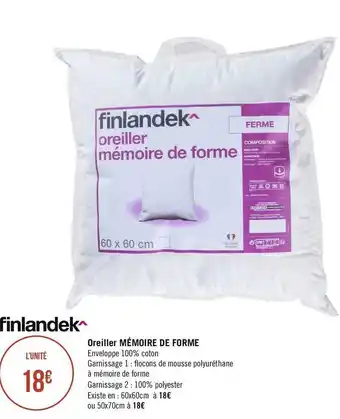 Géant Casino Finlandek oreiller mémoire de forme offre