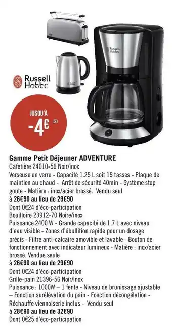 Russell hobbs bon plan sur une gamme petit déjeuner adventure
