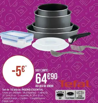 Géant Casino Tefal set de 10 pièces ingenio essential offre
