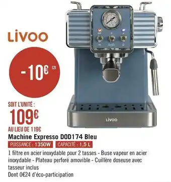 Géant Casino Livoo machine expresso dod174 bleu offre