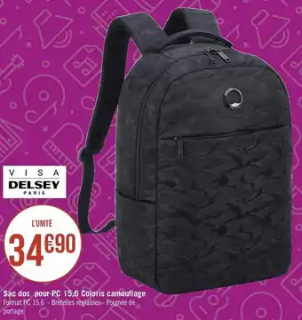 Géant Casino Delsey sac dos pour pc 15,6 coloris camouflage offre