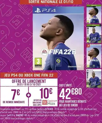 Géant Casino Jeu ps4 ou xbox one fifa 22 offre