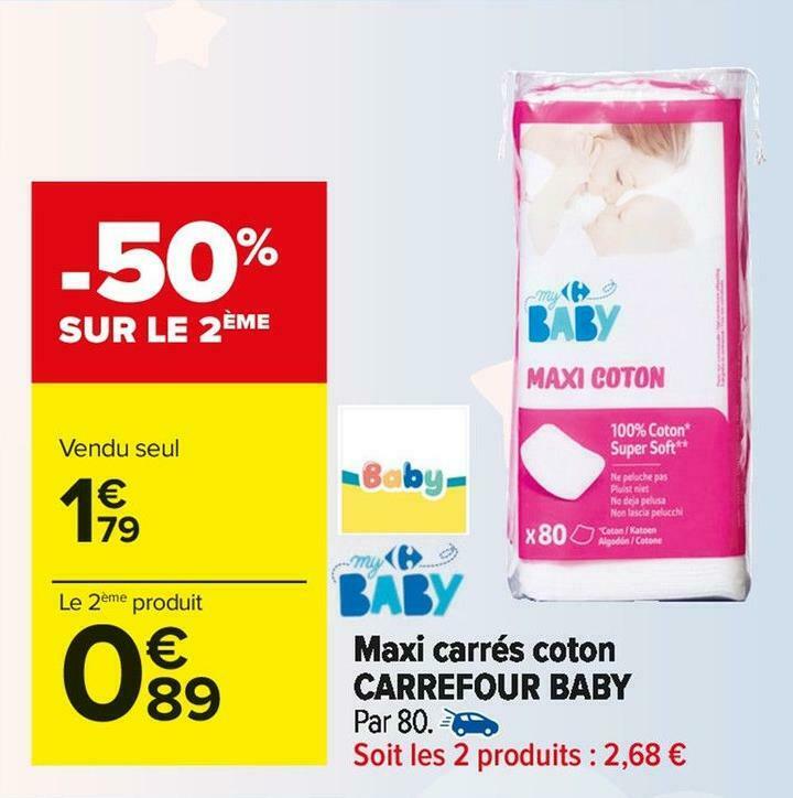 Promo Carrefour Baby Maxi Carres Coton Chez Carrefour Market