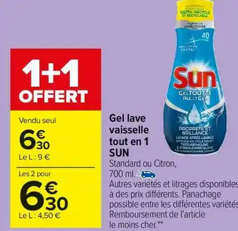 Carrefour Market Sun gel lave vaisselle tout en 1 offre