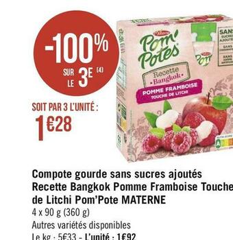 Materne compote gourde sans sucres ajoutés recette bangkok pomme framboise touche de litchi pom’pote