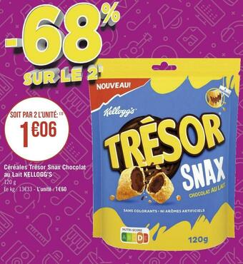 Géant Casino Kellogg’s céréales trésor snax chocolat au lait offre