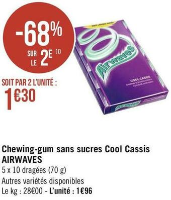 Airwaves chewing-gum sans sucres cool cassis