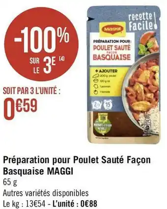 Géant Casino Maggi préparation pour poulet sauté façon basquaise offre