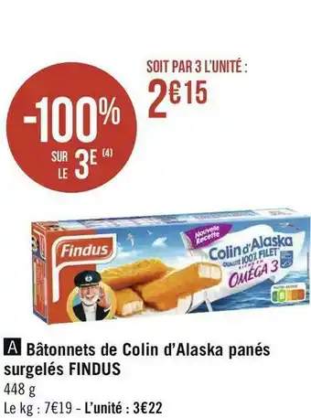 Géant Casino Findus bâtonnets de colin d’alaska panés surgelés offre