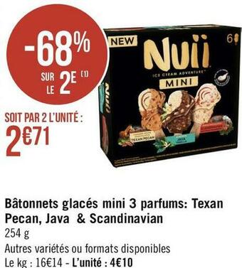 Géant Casino Nuii bâtonnets glacés mini 3 parfums: texan pecan, java & scandinavian offre