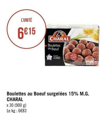 Géant Casino Charal boulettes au boeuf surgelées 15% m.g. offre
