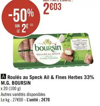 Géant Casino Boursin roulés au speck ail & fines herbes 33% m.g. offre