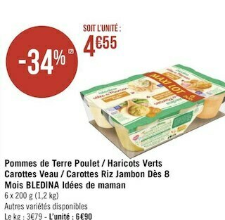 Bledina pommes de terre poulet / haricots verts carottes veau / carottes riz jambon dès 8 mois idées de maman