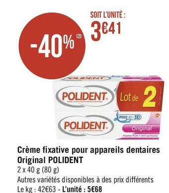 Géant Casino Polident crème fixative pour appareils dentaires original offre