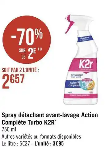 Géant Casino K2r spray détachant avant-lavage action complète turbo* offre