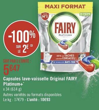 Géant Casino Fairy capsules lave-vaisselle original platinum+* offre