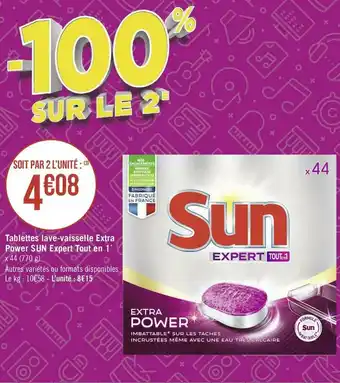 Géant Casino Sun tablettes lave-vaisselle extra power expert tout en 1* offre