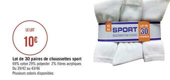 Géant Casino Lot de 30 paires de chaussettes sport offre