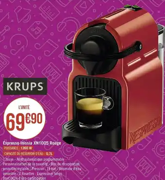 Géant Casino Krups expresso inissia xn1005 rouge offre