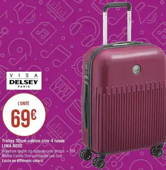 Delsey trolley 55cm cabine.slim 4 roues lima rose