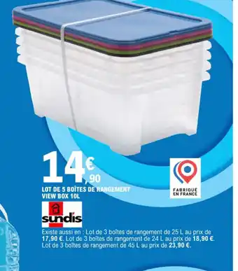 E.Leclerc LOT DE 5 BOÎTES DE RANGEMENT VIEW BOX 10L offre