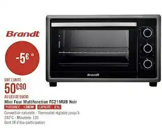Géant Casino Brandt mini four multifonction fc21mub noir offre
