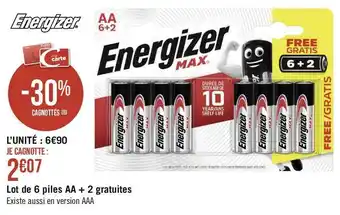 Géant Casino Energizer lot de 6 piles aa + 2 gratuites offre