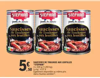 E.Leclerc SAUCISSES DE TOULOUSE AUX LENTILLES STEPHAN offre