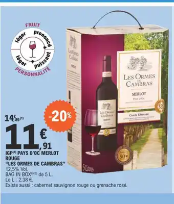 E.Leclerc IGP PAYS D'OC MERLOT ROUGE offre