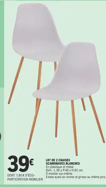 E.Leclerc LOT DE 2 CHAISES SCANDINAVES BLANCHES offre