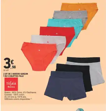 E.Leclerc LOT DE 3 BOXERS GARÇON OU 6 CULOTTES FILLE offre