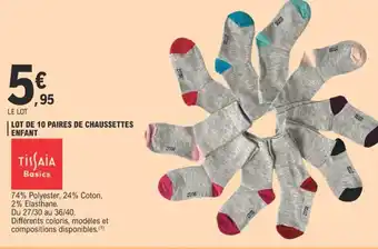E.Leclerc LOT DE 10 PAIRES DE CHAUSSETTES ENFANT offre