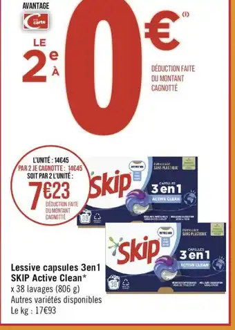 Géant Casino Lessive capsules 3en1 SKIP Active Clean offre