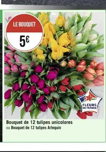 Géant Casino Bouquet de 12 tulipes unicolores ou Bouquet de 12 tulipes Arlequin offre
